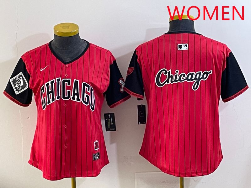 Women Chicago White Sox Blank Red Stripe Joint Name Nike 2025 MLB Jersey style 19